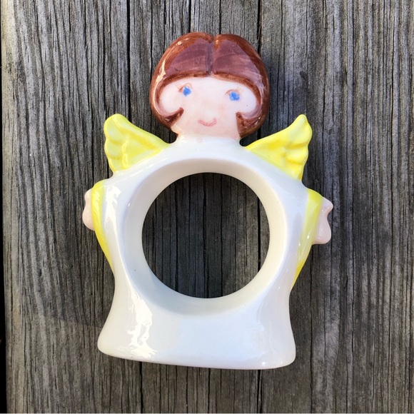 4 vintage ceramic ANGEL NAPKIN HOLDERS / RINGS Christmas Holiday Hand Painted - Picture 3 of 5
